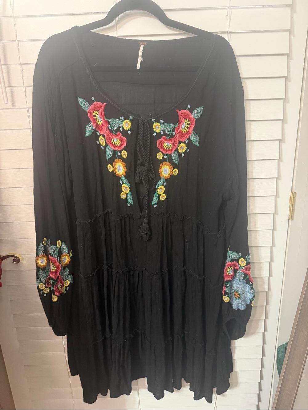 Free people Black Boho Embroidered Long-Sleeve Dress